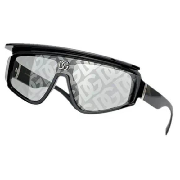Dolce & Gabbana NEW Black Light Gray Mirrored Monogram Sunglasses W Visor 🔥 - Picture 1 of 14
